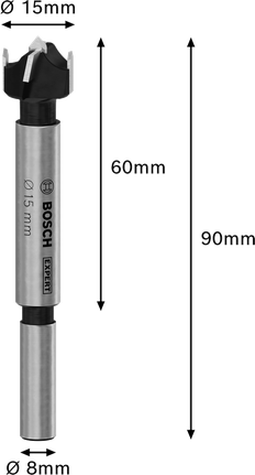 Broca para corte de dobradiças para madeira laminada Bosch EXPERT, 15 mm de diâmetro.